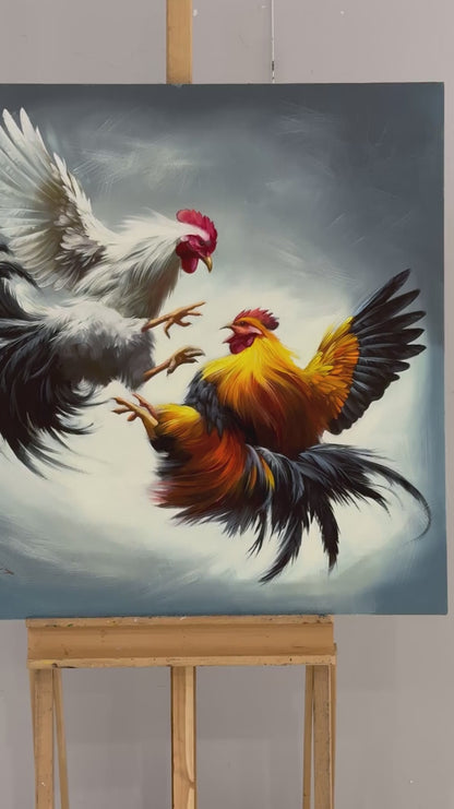 Horozların Çarpışması Yağlı Boya Tablosu