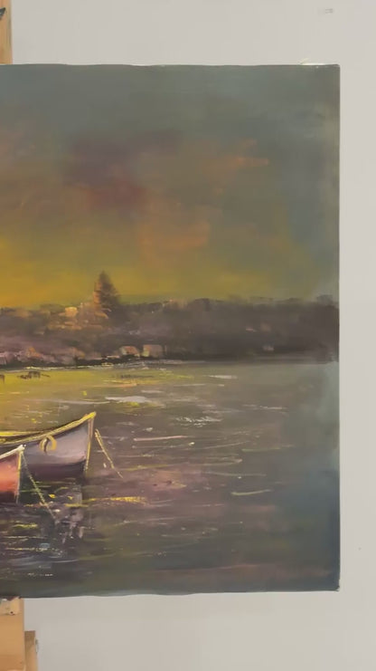 İskeleden Gün Batımı Yağlı Boya Tablosu