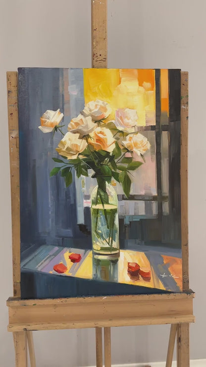 Pencere Önündeki Güller Yağlı Boya Tablosu