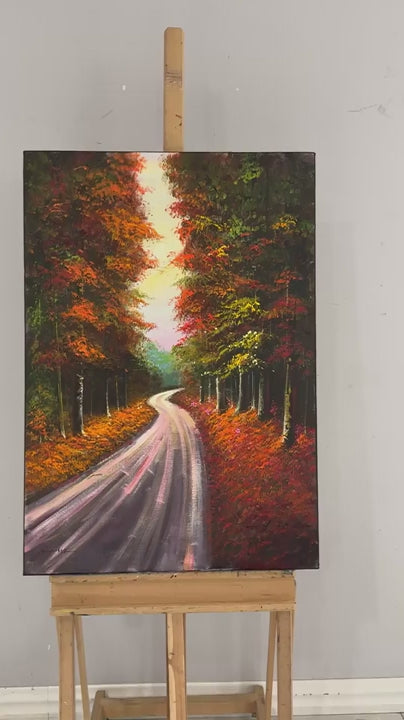 Sonbaharda Orman Yolu Yağlı Boya Tablosu