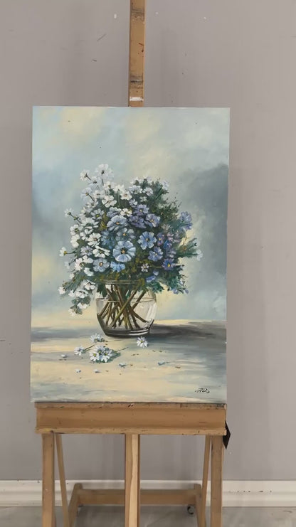 Cam Vazoda Papatyalar Yağlı Boya Tablosu