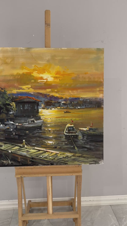 Çengelköy Rıhtımından Gün Yağlı Boya Tablosu