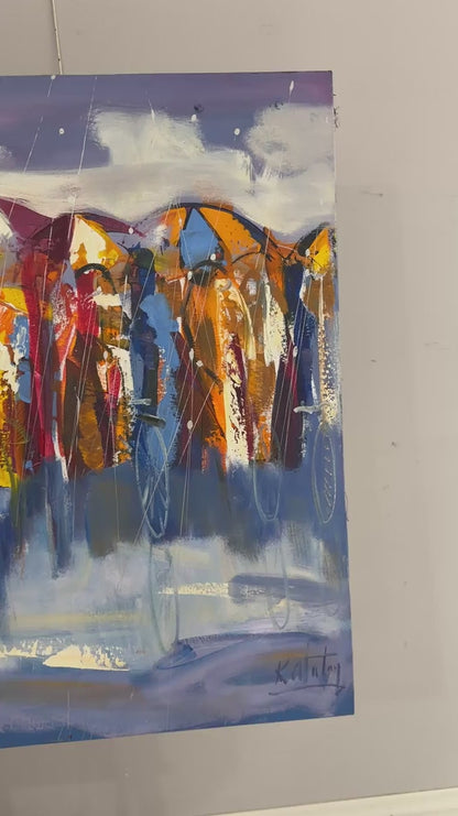 İzler ve Şemsiyeler Yağlı Boya Tablosu