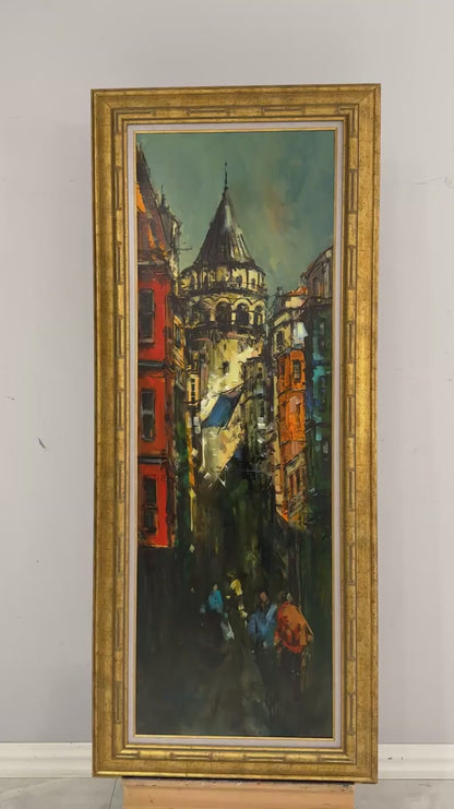 Zamana Karşı Galata Yağlı Boya Tablosu