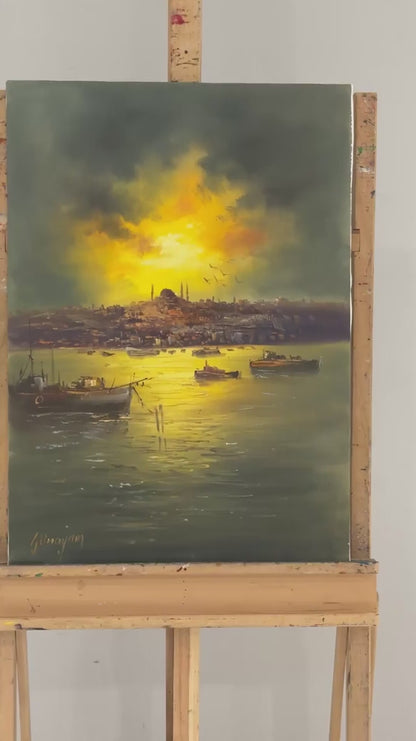 İstanbul Boğazı Ufukta Yağlı Boya Tablosu