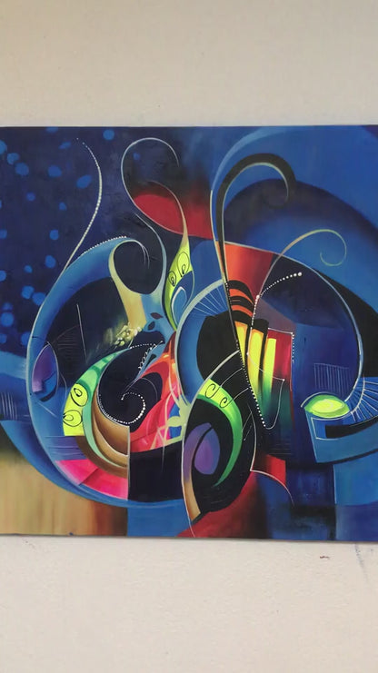 Soyut Gece Mavisi Yağlı Boya Tablosu