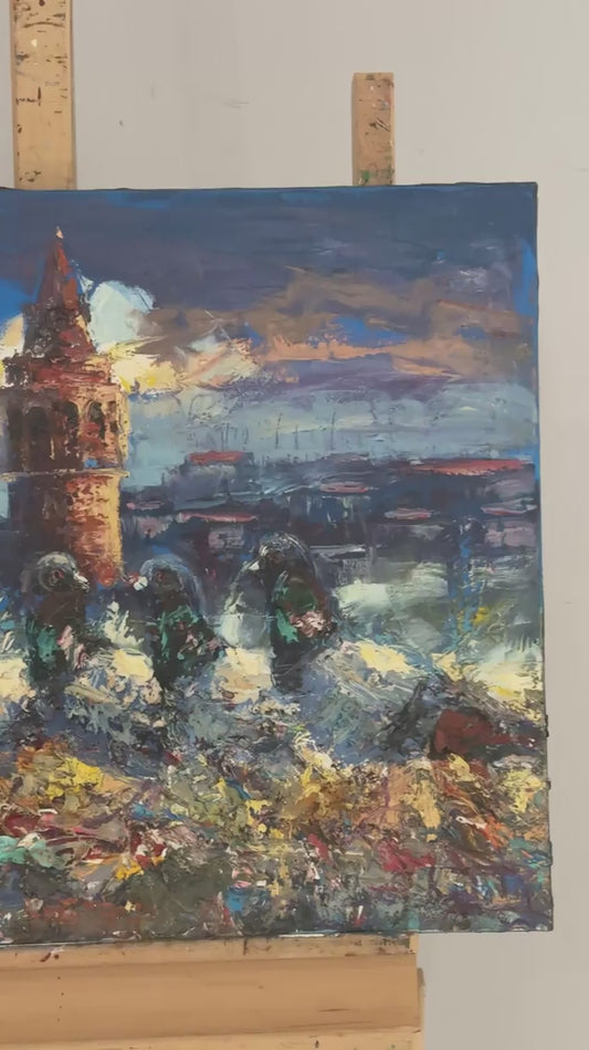 Galata’nın Güvercinleri Yağlı Boya Tablosu