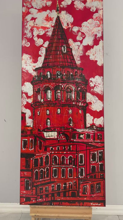Kırmızı Galata Yağlı Boya Tablosu