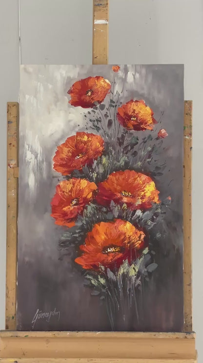 Kırmızı Düğün Çiçekeleri Yağlı Boya Tablosu