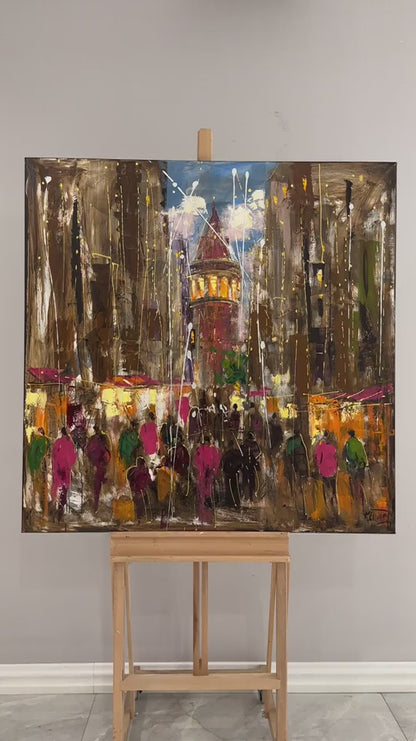 Galata Sokakları Severleri Yağlı Boya Tablosu