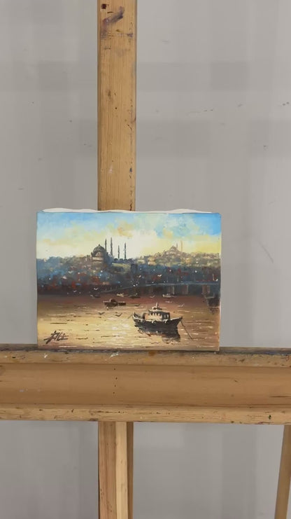Galata Köprüsü ve Yeni Cami Yağlı Boya Tablosu