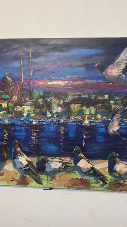 İstanbul'un Kanat Çırpanları Yağlı Boya Tablosu