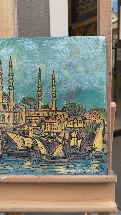 Yeni Cami ve Yelkeniler Yağlı Boya Tablosu