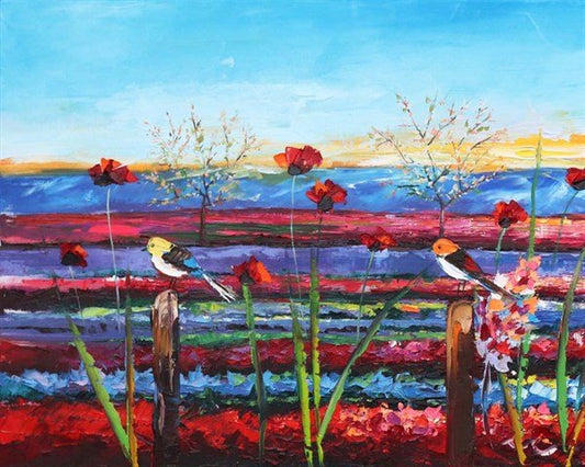 Renkli Gelincik Tarlası Yağlı Boya Tablosu