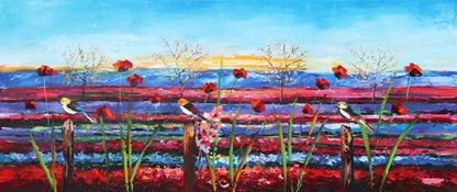 Renkli Gelincik Tarlası Yağlı Boya Tablosu