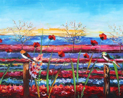 Renkli Gelincik Tarlası Yağlı Boya Tablosu