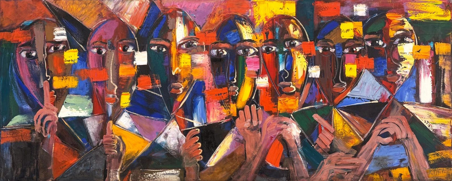 Renklerde Soyut Yüzler Yağlı Boya Tablosu