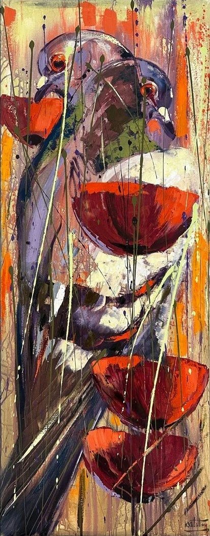 Renklerle Bezenmiş Kanatlar Yağlı Boya Tablosu