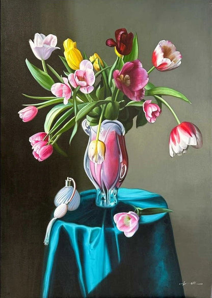 Renkli Çiçeklerin Büyüsü Yağlı Boya Tablosu