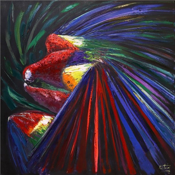 Renkli Papağan Yağlı Boya Tablosu