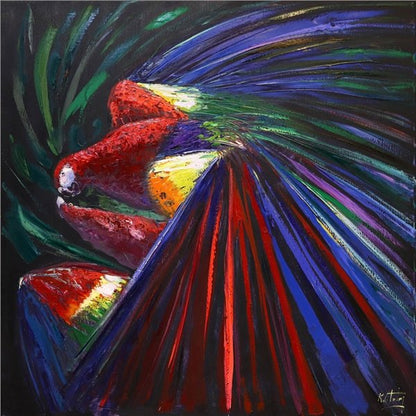 Renkli Papağan Yağlı Boya Tablosu