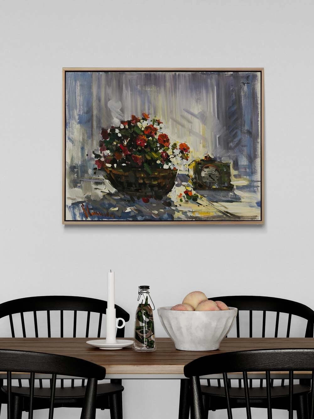 Romantik Çiçek Sepeti Yağlı Boya Tablosu