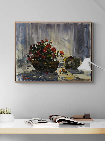 Romantik Çiçek Sepeti Yağlı Boya Tablosu
