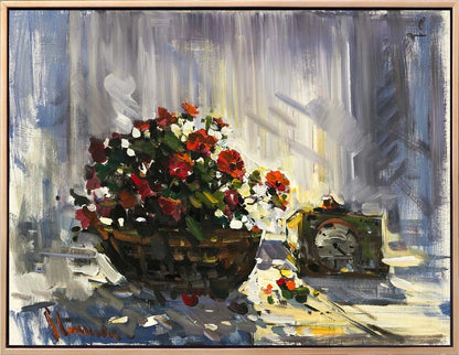 Romantik Çiçek Sepeti Yağlı Boya Tablosu