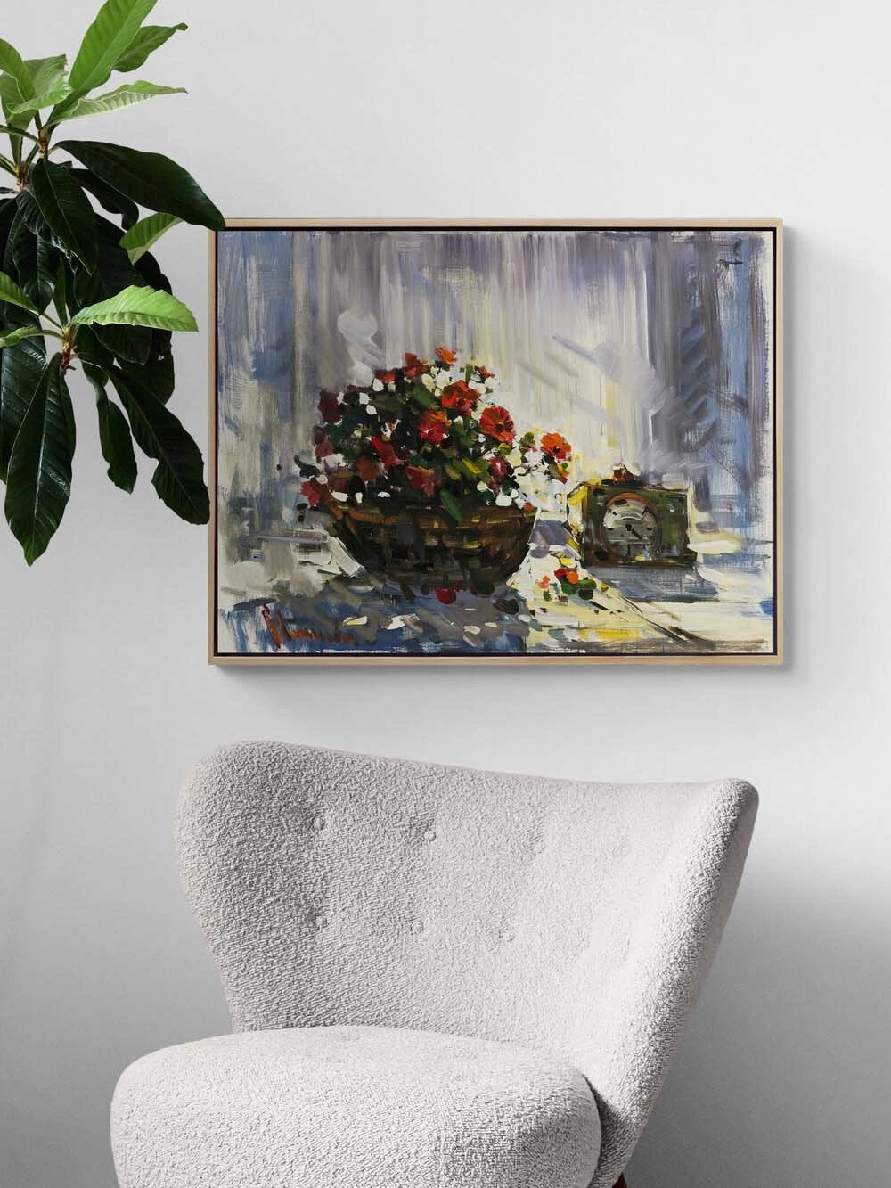 Romantik Çiçek Sepeti Yağlı Boya Tablosu