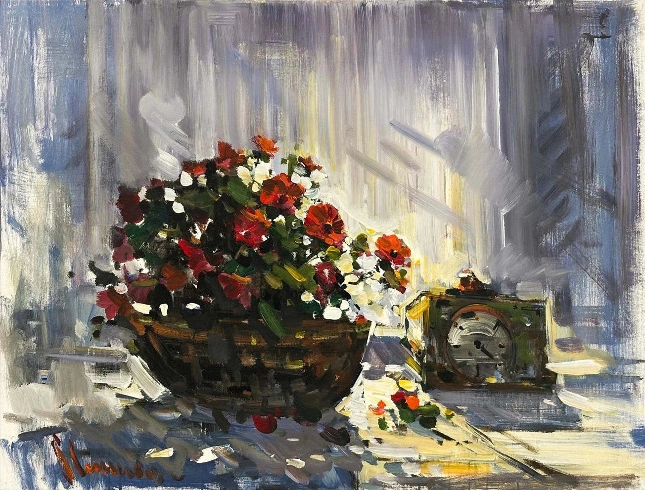 Romantik Çiçek Sepeti Yağlı Boya Tablosu