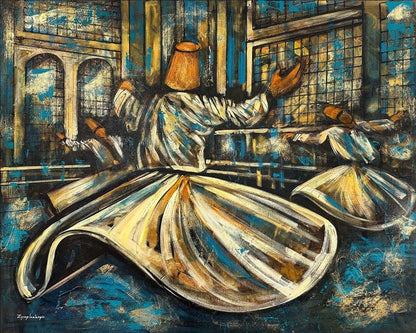 Ruhun Yolculuğu Semazenler Yağlı Boya Tablosu