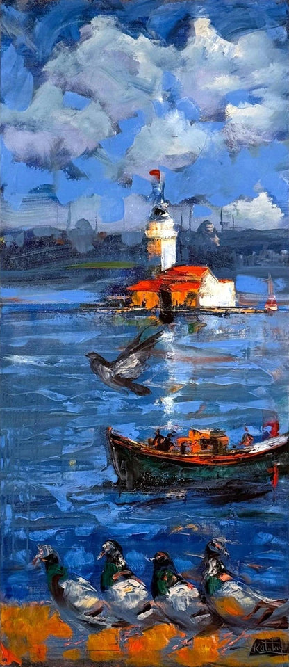 Rüya Adası'nda Kız Kulesi Yağlı Boya Tablosu