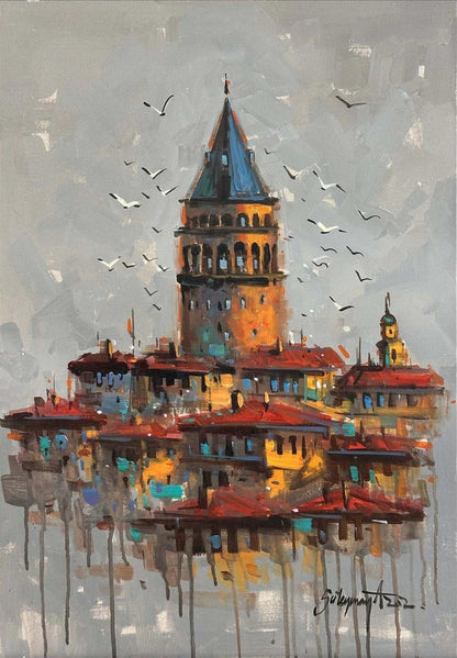 Rüyalarda Galata Kulesi Yağlı Boya Tablosu