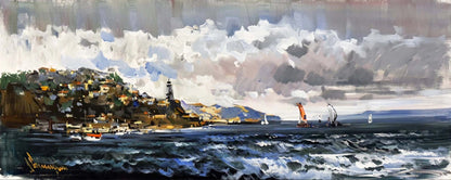 Sahil Kasabasında Gün Yağlı Boya Tablosu