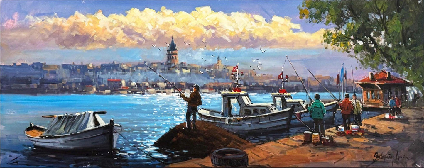 Salacak'ta Balıkçılar Yağlı Boya Tablosu