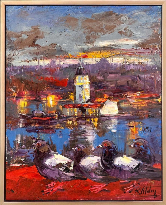 Salacakta Güvercinler Yağlı Boya Tablosu