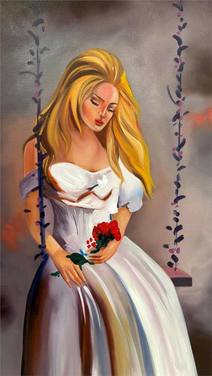 Salıncakta ki Güzel Yağlı Boya Tablosu