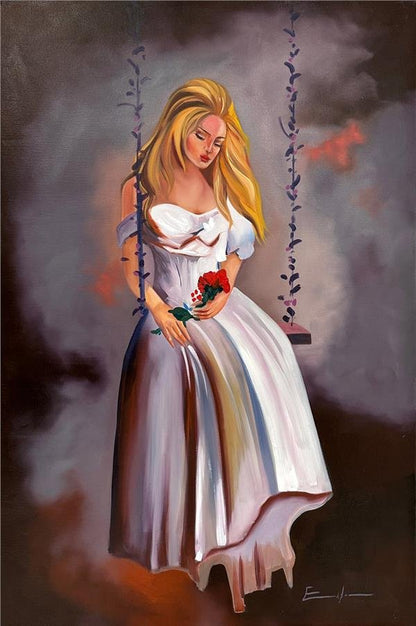 Salıncakta ki Güzel Yağlı Boya Tablosu