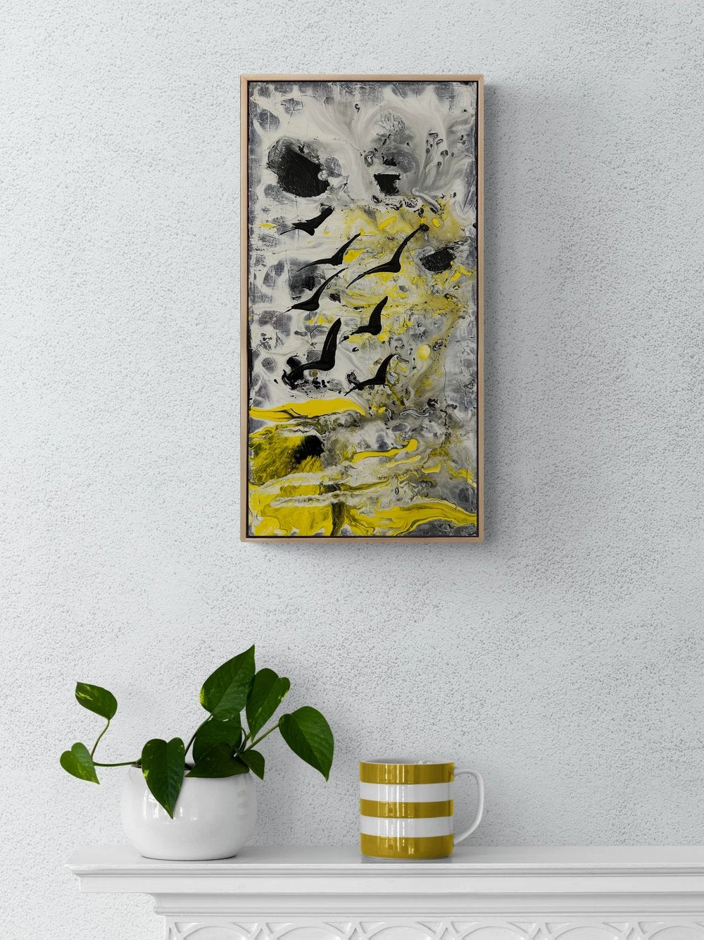 Sarı Rüyada Kuşlar Yağlı Boya Tablosu