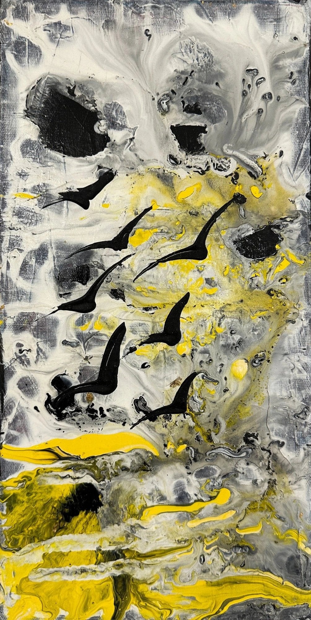 Sarı Rüyada Kuşlar Yağlı Boya Tablosu