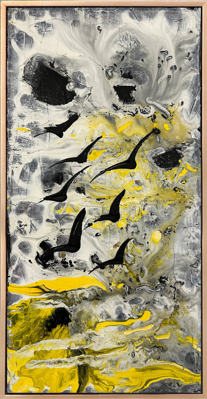 Sarı Rüyada Kuşlar Yağlı Boya Tablosu