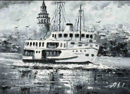 Şehir Hatlarının Yolculuğu Yağlı Boya Tablosu