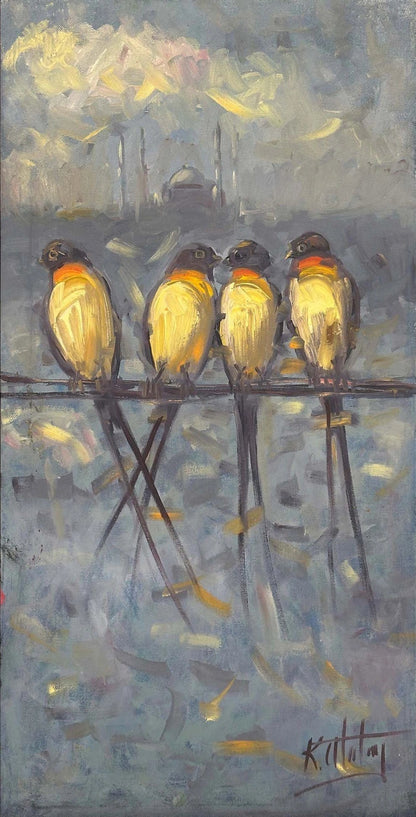 Şehir ve Kanatlar Yağlı Boya Tablosu