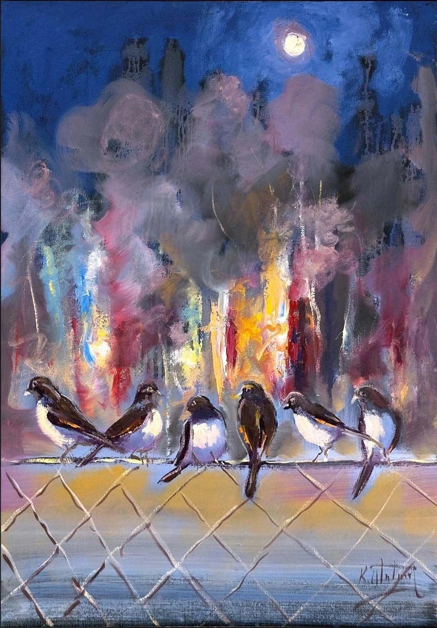 Şehirde Bekleyiş Yağlı Boya Tablosu