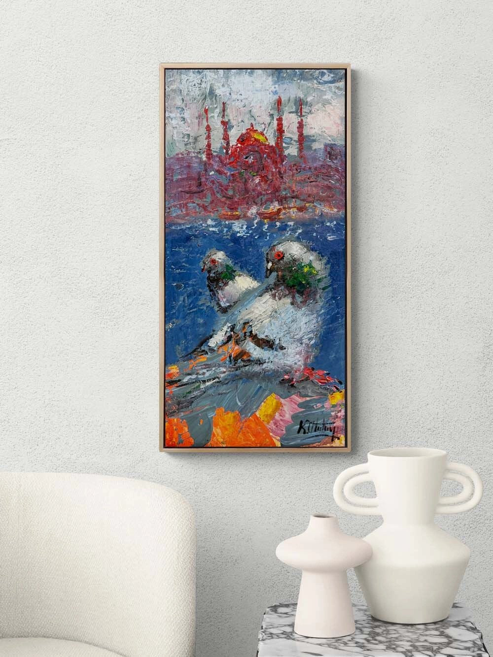 Şehrin Güvercinleri Yağlı Boya Tablosu