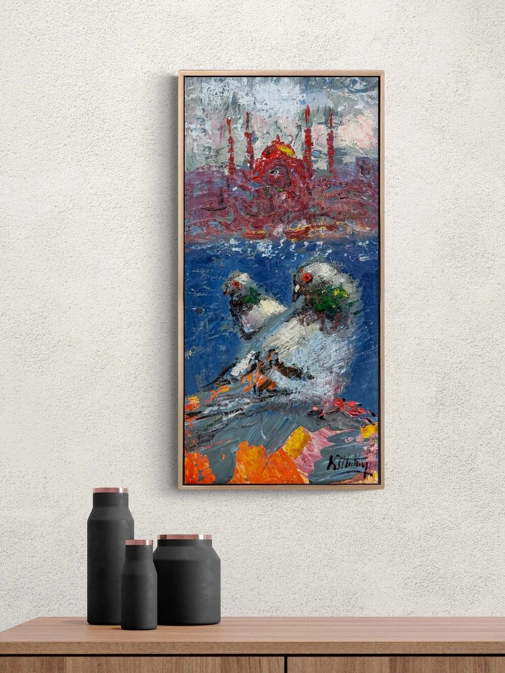 Şehrin Güvercinleri Yağlı Boya Tablosu