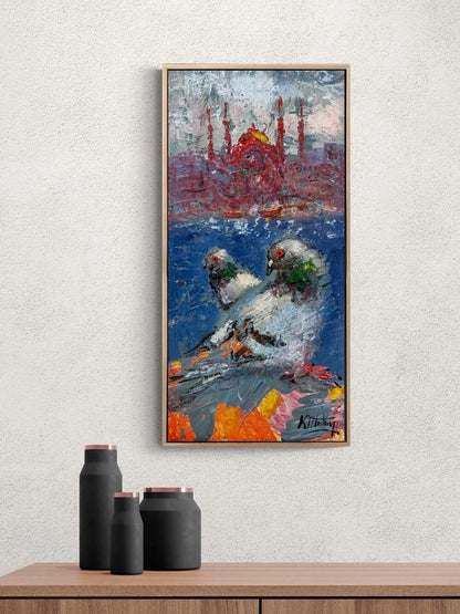 Şehrin Güvercinleri Yağlı Boya Tablosu