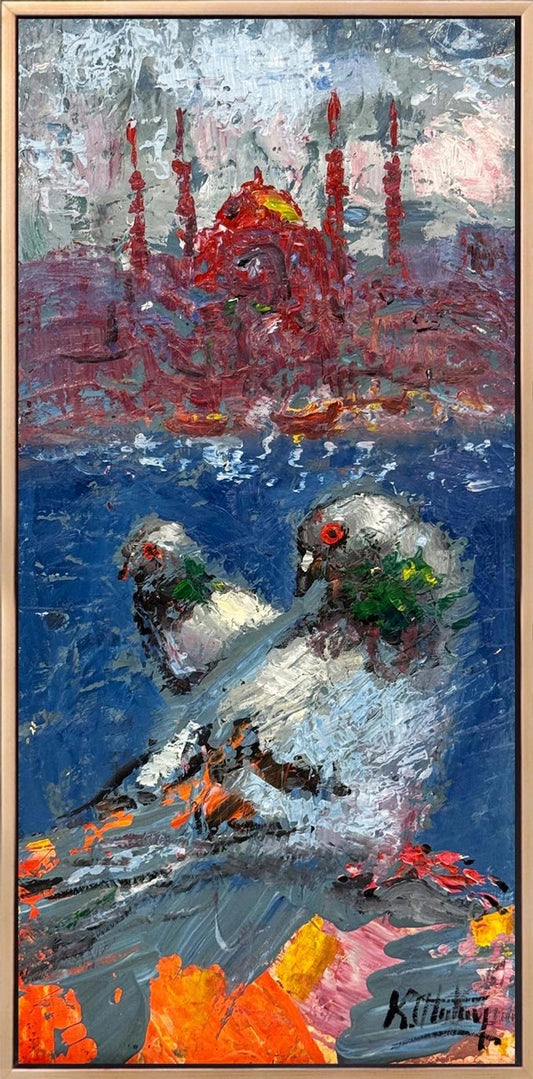 Şehrin Güvercinleri Yağlı Boya Tablosu