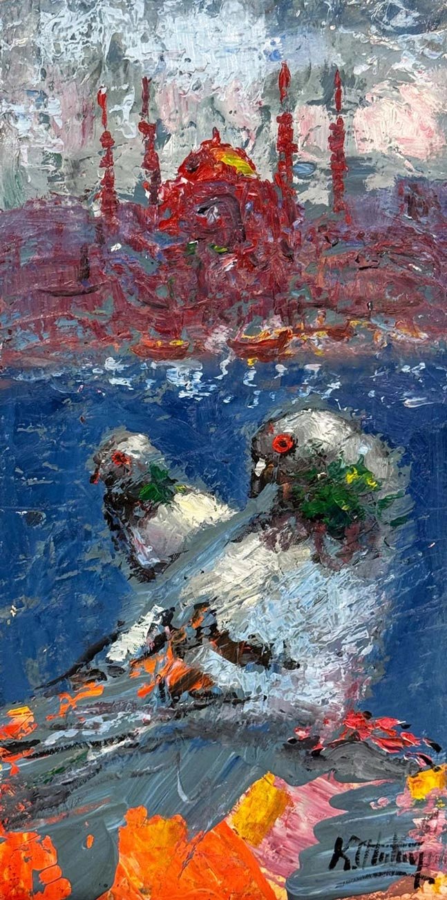 Şehrin Güvercinleri Yağlı Boya Tablosu