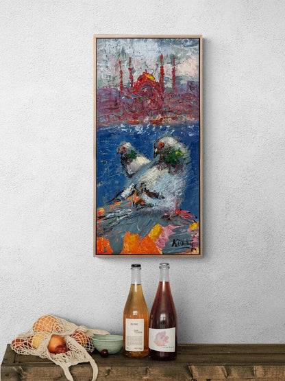 Şehrin Güvercinleri Yağlı Boya Tablosu